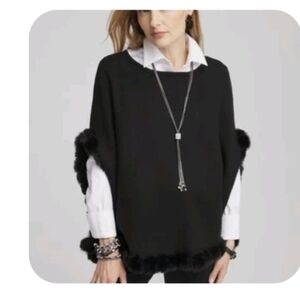 Chico's Black Poncho with Fur Accents